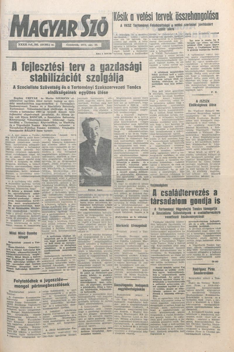 Magyar Szó, 32. évf. 1975. október 23. 292. sz.