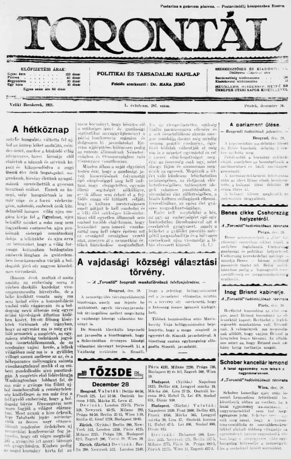 Torontál, 50. évf. 1921. december 30. 287. sz.