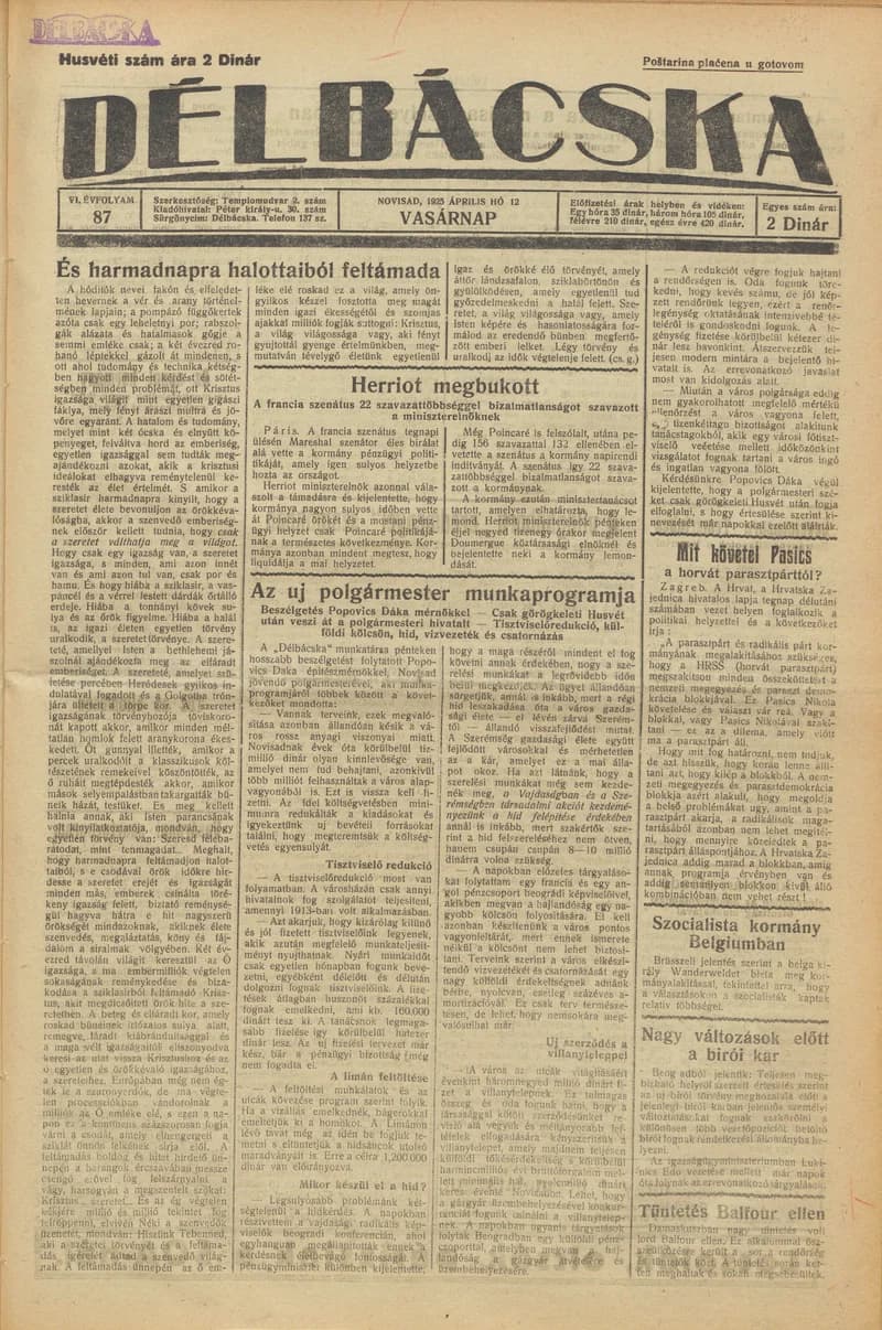 Délbácska, 6. évf. 1925. április 12. 87. sz.