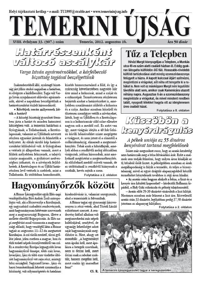 Temerini Újság, 18. évf. 2012. augusztus 16. 33. sz.