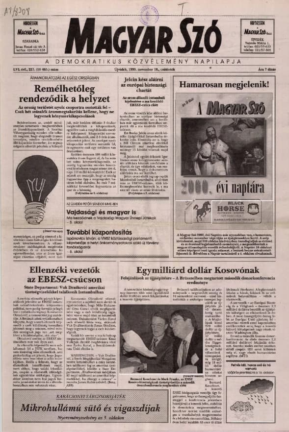 Magyar Szó, 56. évf. 1999. november 18. 227. sz. 1–16. oldal