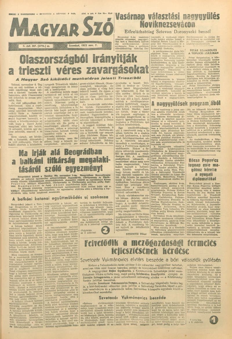 Magyar Szó, 10. évf. 1953. november 7. 307. sz. 1–10. oldal