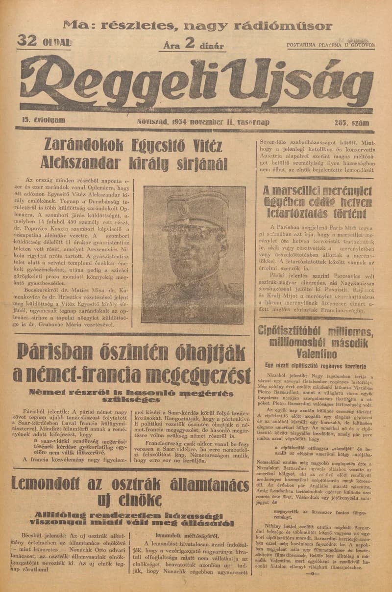 Reggeli Újság, 15. évf. 1934. november 11. 265. sz.