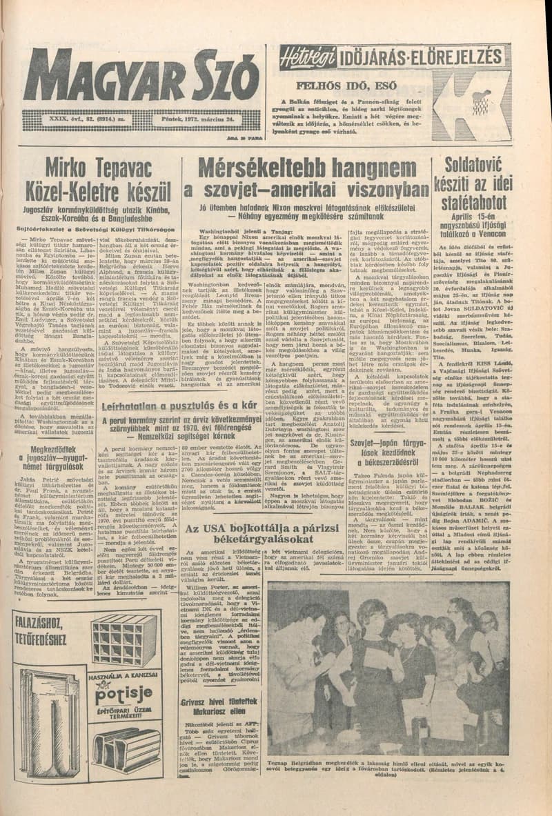 Magyar Szó, 29. évf. 1972. március 24. 82. sz. 1–12. oldal