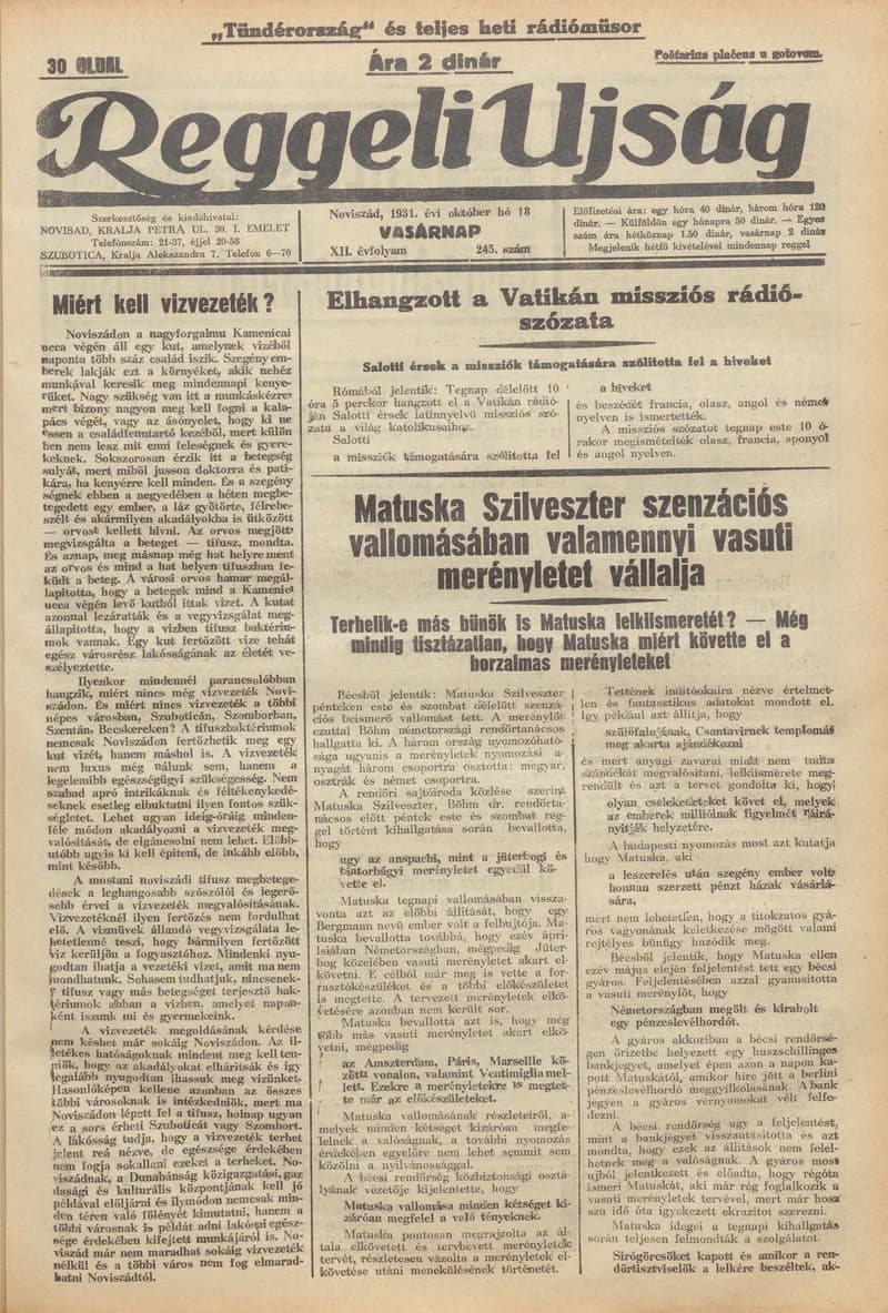 Reggeli Újság, 12. évf. 1931. október 18. 245. sz.