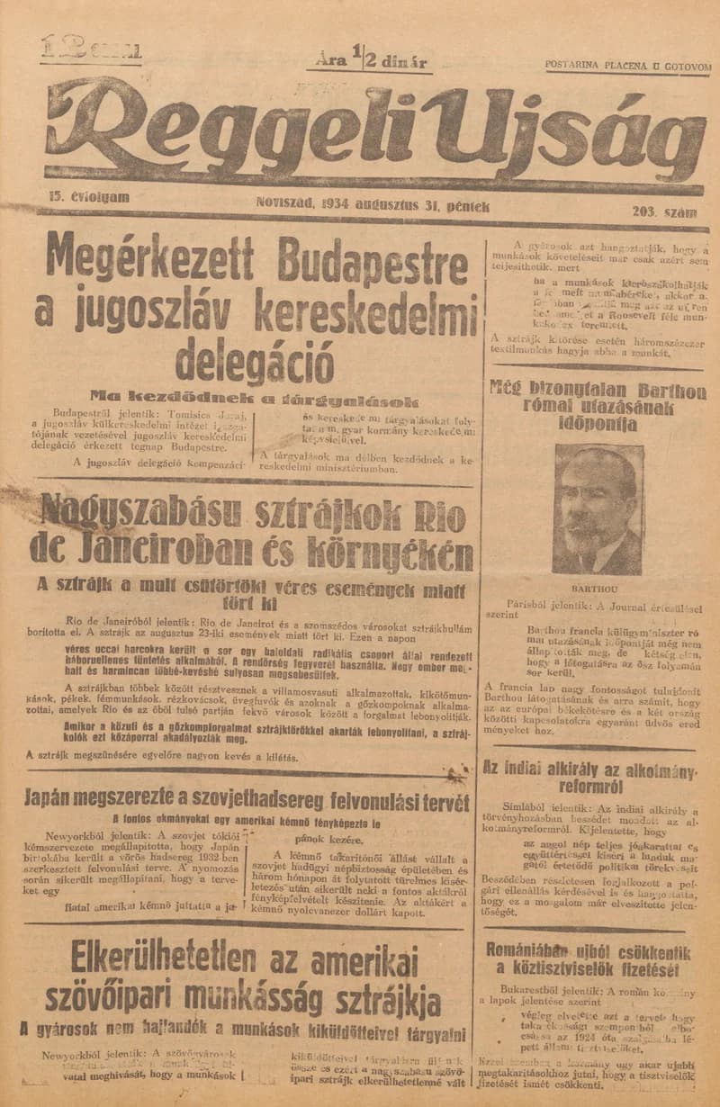 Reggeli Újság, 15. évf. 1934. augusztus 31. 203. sz.