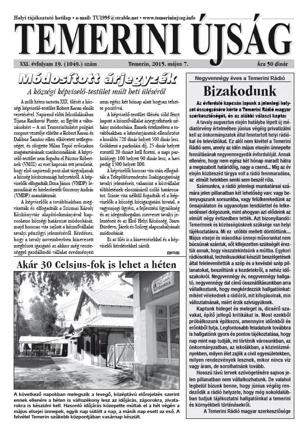Temerini Újság, 21. évf. 2015. május 7. 19. sz.