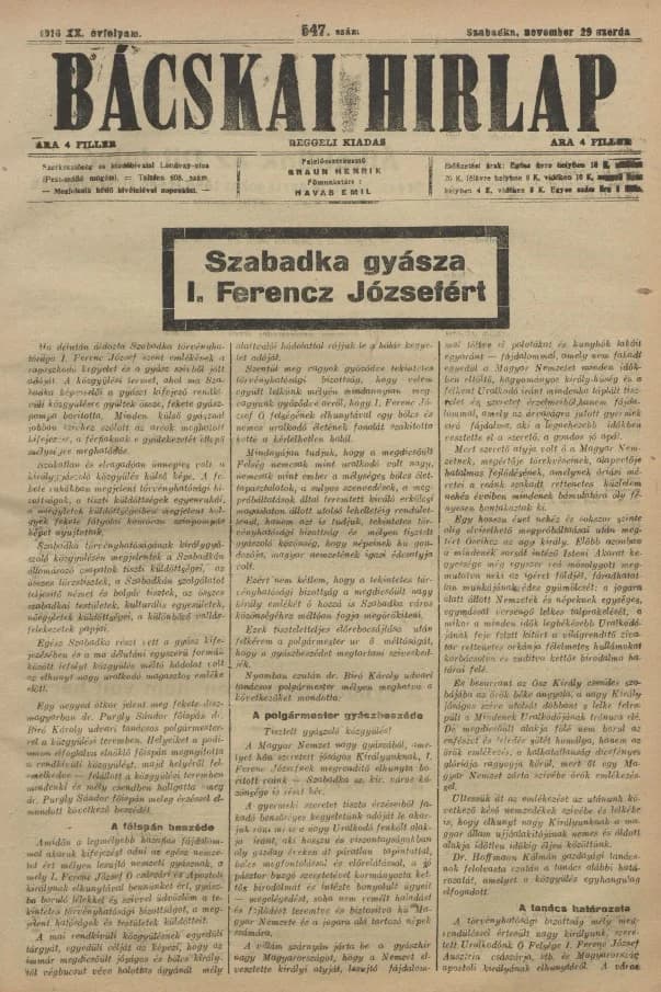 Bácskai Hirlap, 20. évf. 1916. november 29. 547. sz.