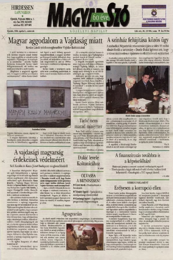 Magyar Szó, 61. évf. 2004. április 8. 82. sz. 1–20. oldal