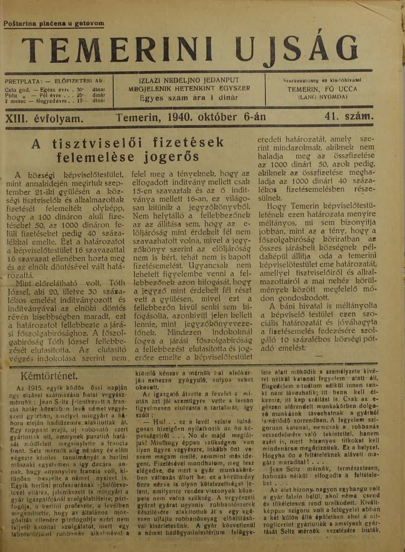 Temerini Újság 1928-1944, 13. évf. 1940. október 6. 41. sz.