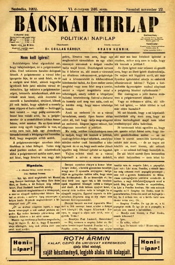 Bácskai Hirlap, 6. évf. 1902. november 22. 246. sz.
