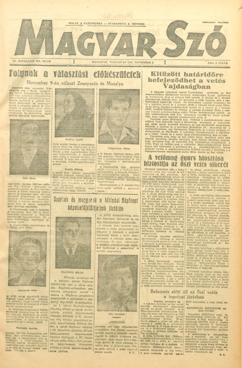 Magyar Szó, 4. évf. 1947. november 2. 268. sz. 1–8. oldal