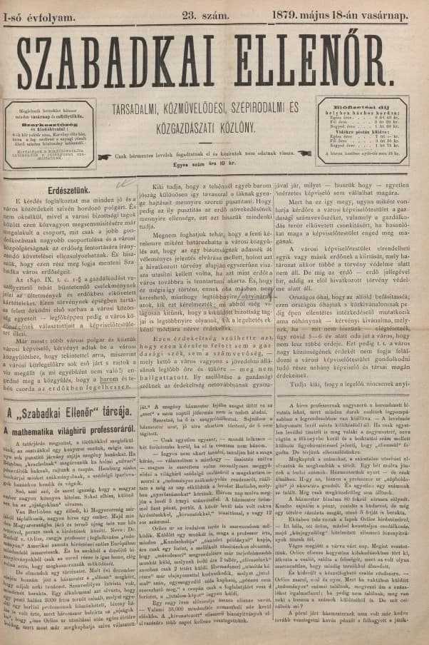 Szabadkai Ellenőr, 1. évf. 1879. május 18. 23. sz.