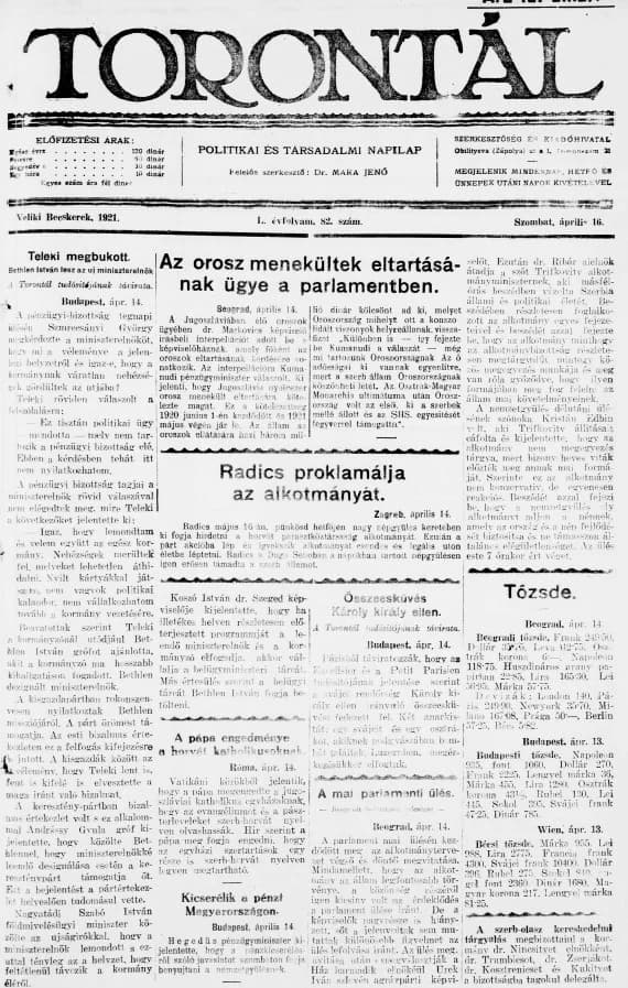 Torontál, 50. évf. 1921. április 16. 82. sz.
