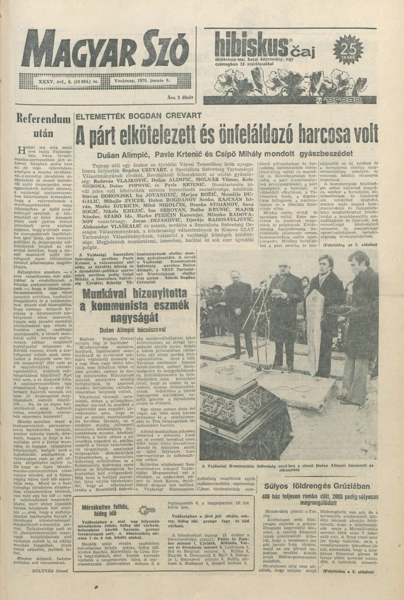 Magyar Szó, 35. évf. 1978. január 8. 6. sz. 1–32. oldal