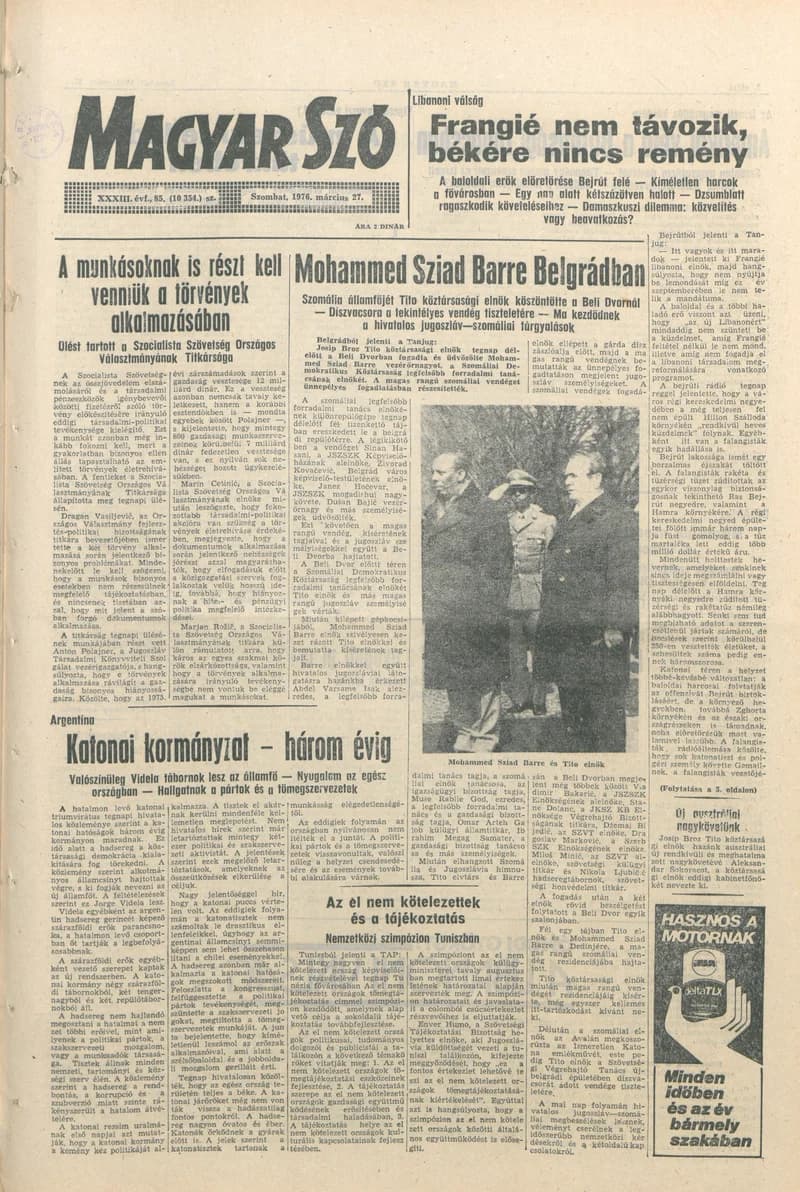 Magyar Szó, 33. évf. 1976. március 27. 85. sz. 1–20. oldal
