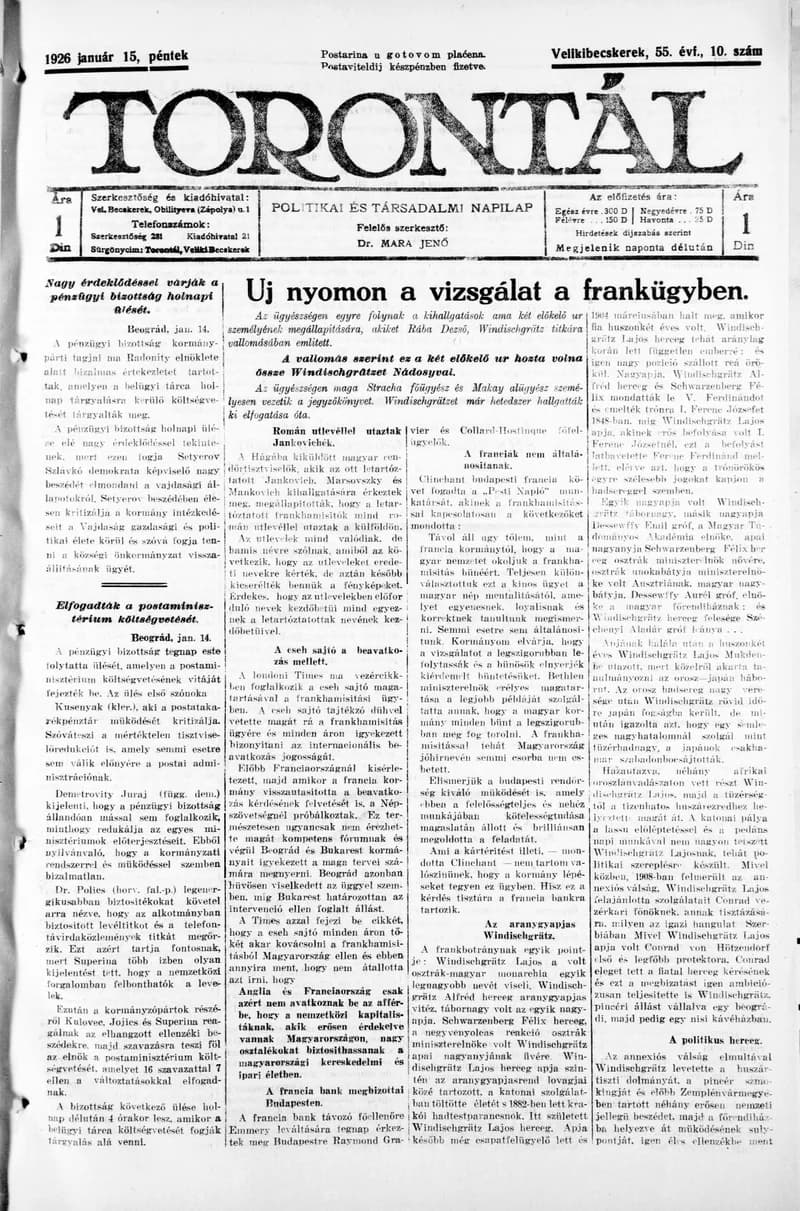 Torontál, 55. évf. 1926. január 15. 10. sz.
