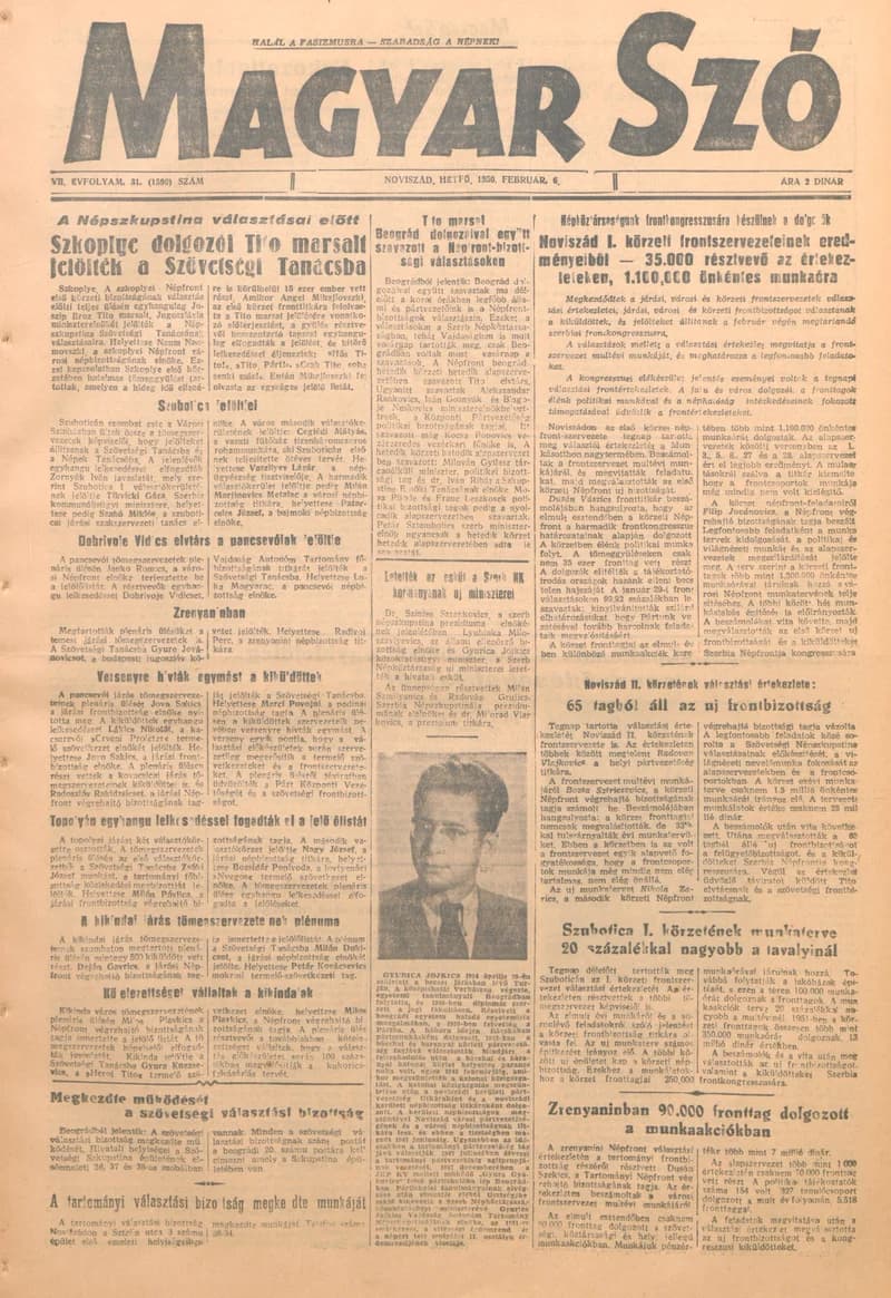 Magyar Szó, 7. évf. 1950. február 6. 31. sz. 1–4. oldal