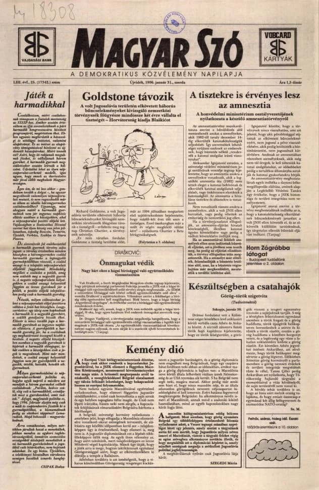 Magyar Szó, 53. évf. 1996. január 31. 25. sz. 1–16. oldal