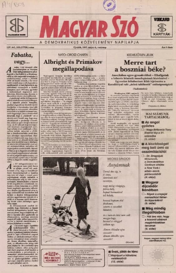 Magyar Szó, 54. évf. 1997. május 4. 103. sz. 1–24. oldal