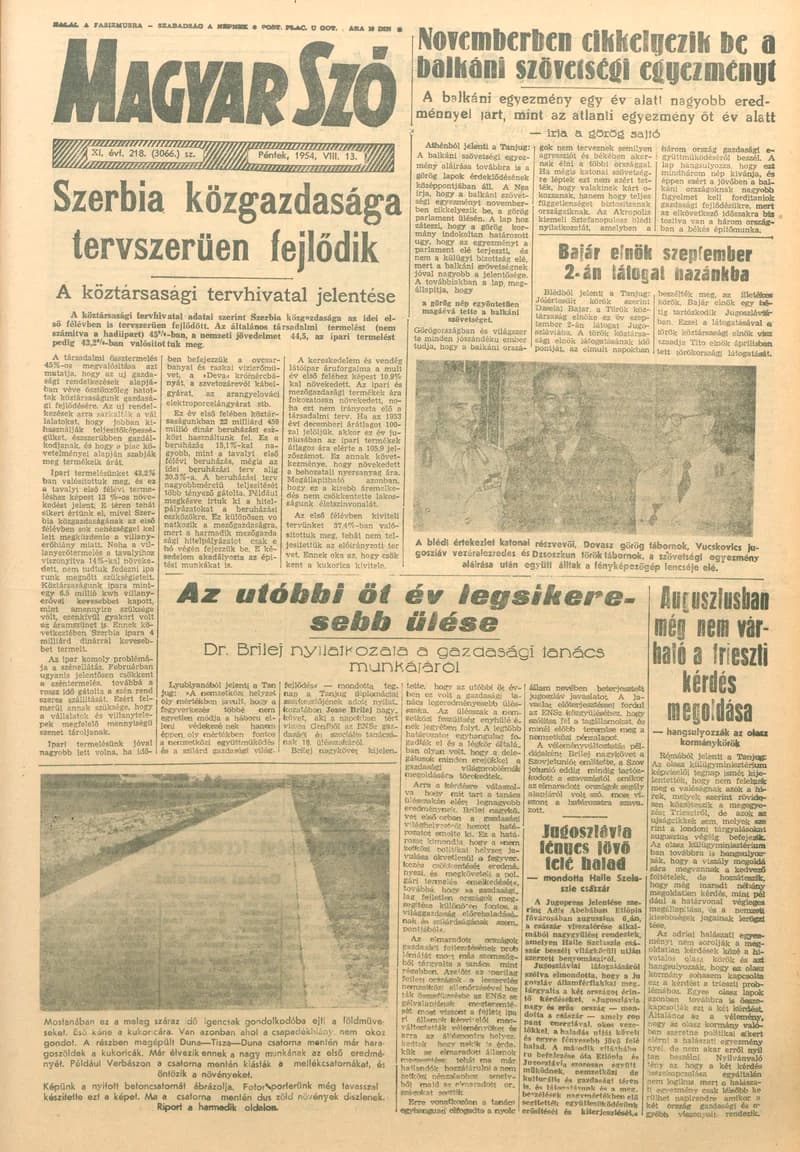 Magyar Szó, 11. évf. 1954. augusztus 13. 218. sz. 1–8. oldal