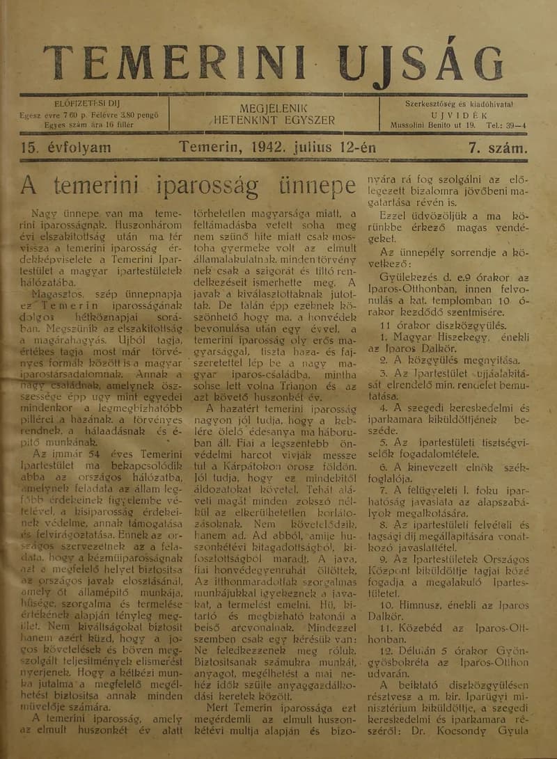 Temerini Újság 1928-1944, 15. évf. 1942. július 12. 7. sz.