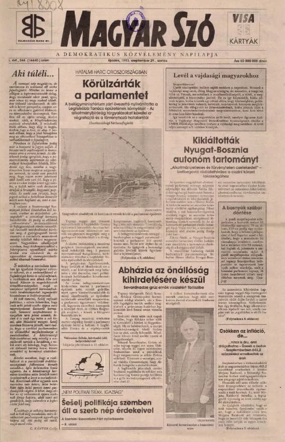 Magyar Szó, 50. évf. 1993. szeptember 29. 265. sz. 1–12. oldal
