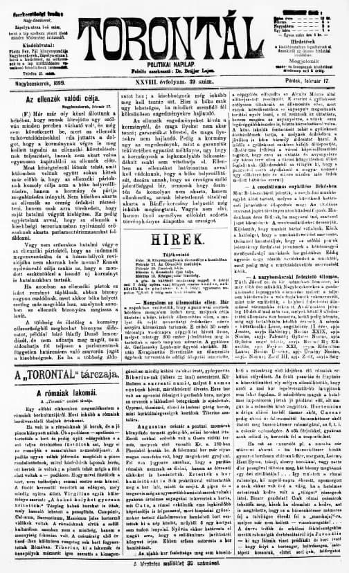 Torontál, 28. évf. 1899. február 17. 39. sz.