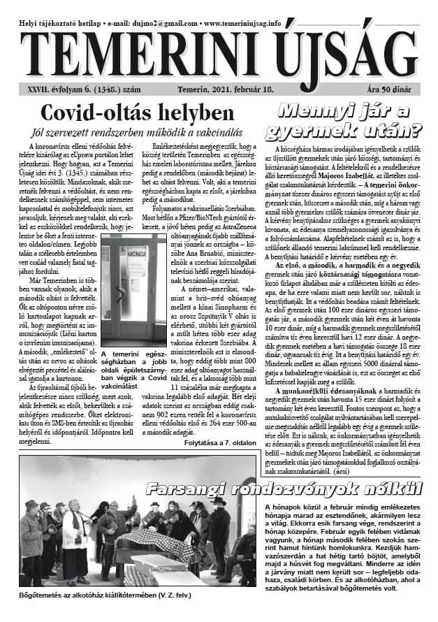 Temerini Újság, 27. évf. 2021. február 18. 6. sz.