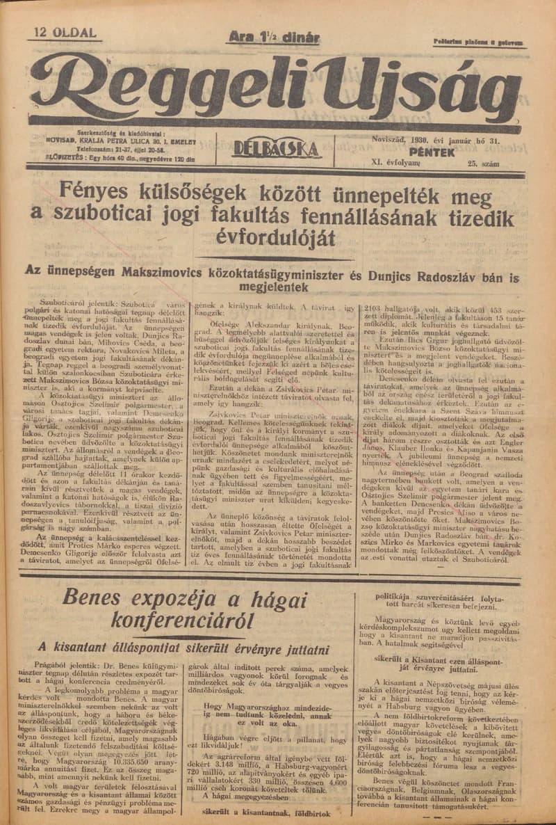 Reggeli Újság, 11. évf. 1930. január 31. 25. sz.