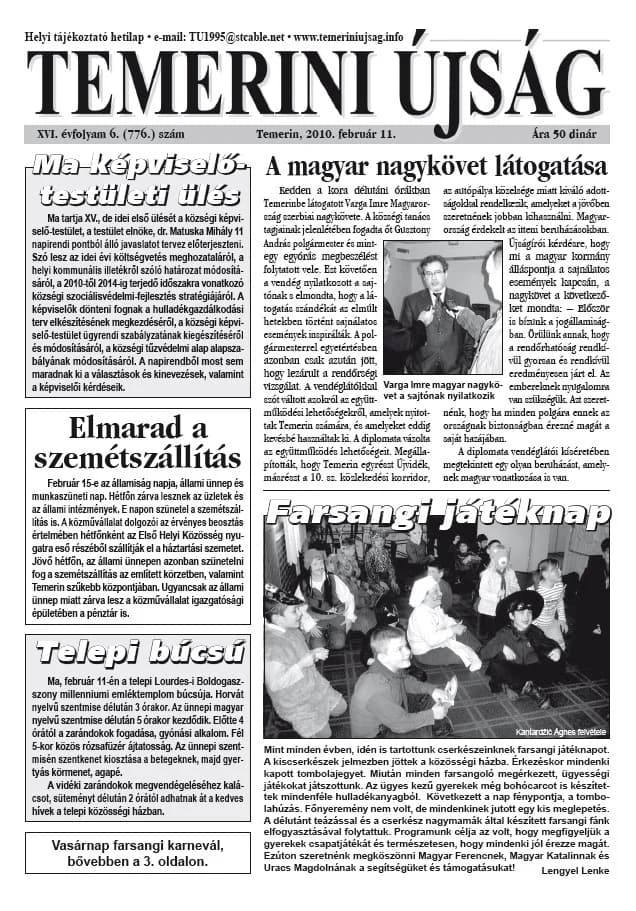 Temerini Újság, 16. évf. 2010. február 11. 6. sz.