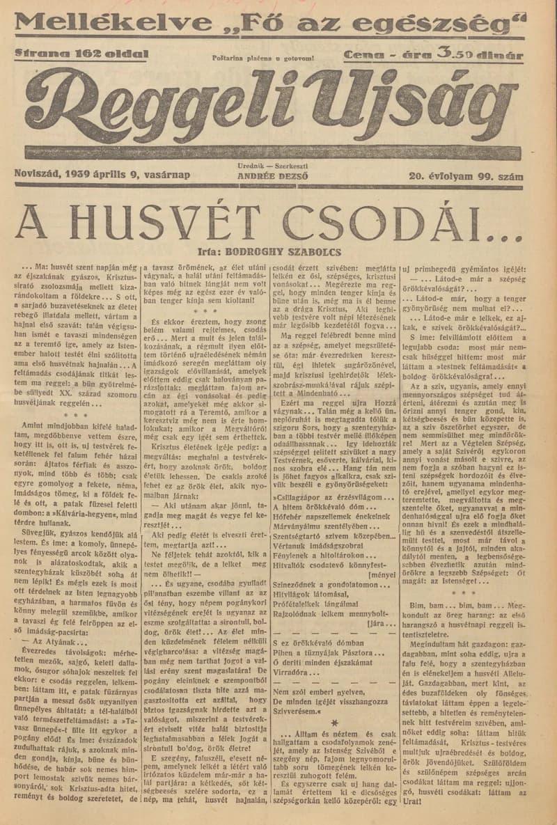 Reggeli Újság, 20. évf. 1939. április 9. 99. sz.