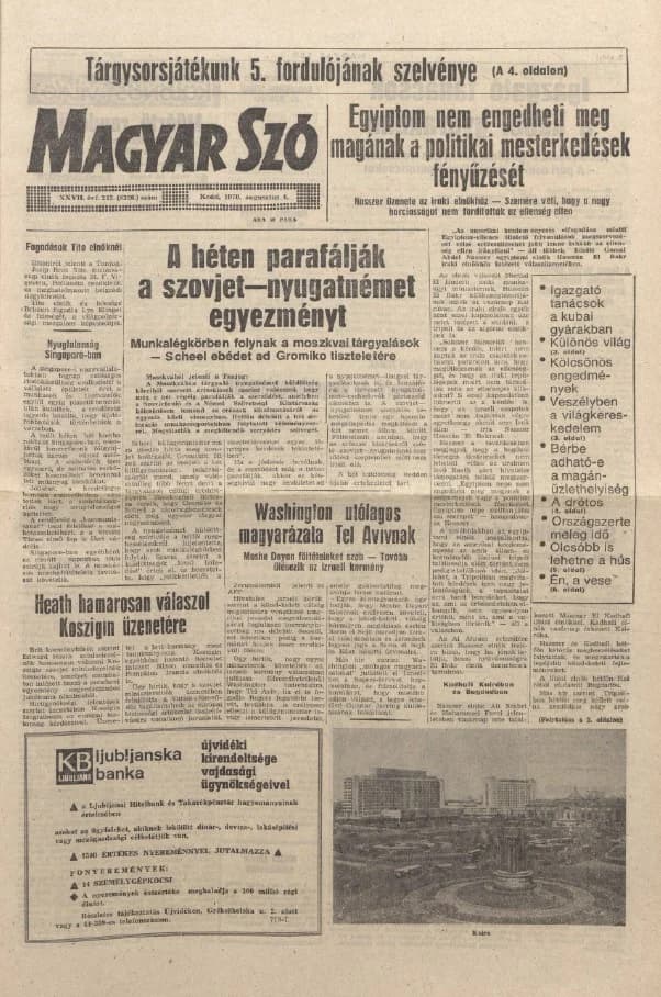 Magyar Szó, 27. évf. 1970. augusztus 4. 212. sz. 1–14. oldal