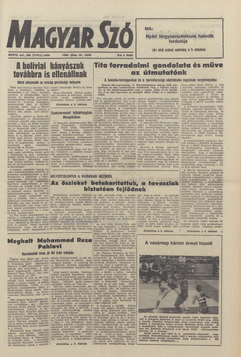 Magyar Szó, 37. évf. 1980. július 28. 206. sz. 1–16. oldal