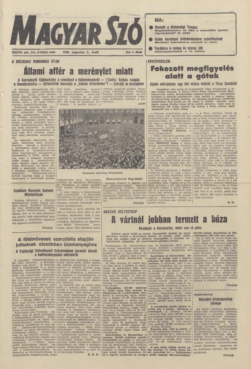 Magyar Szó, 37. évf. 1980. augusztus 5. 214. sz. 1–16. oldal