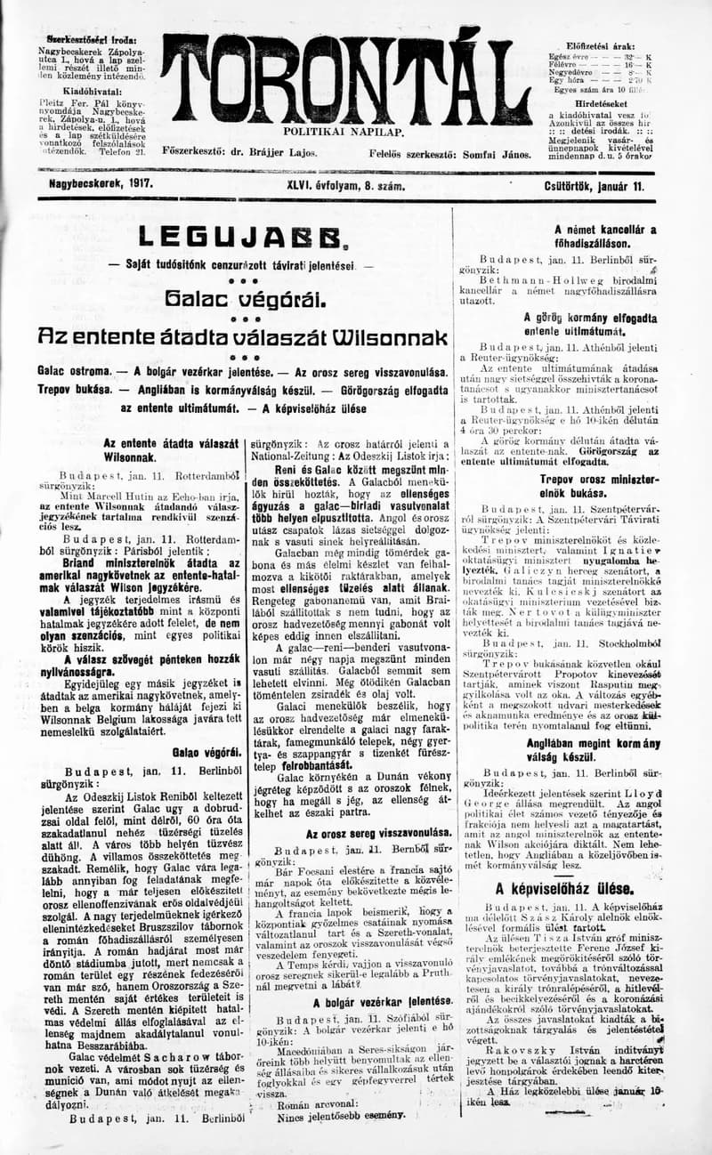 Torontál, 46. évf. 1917. január 11. 8. sz.