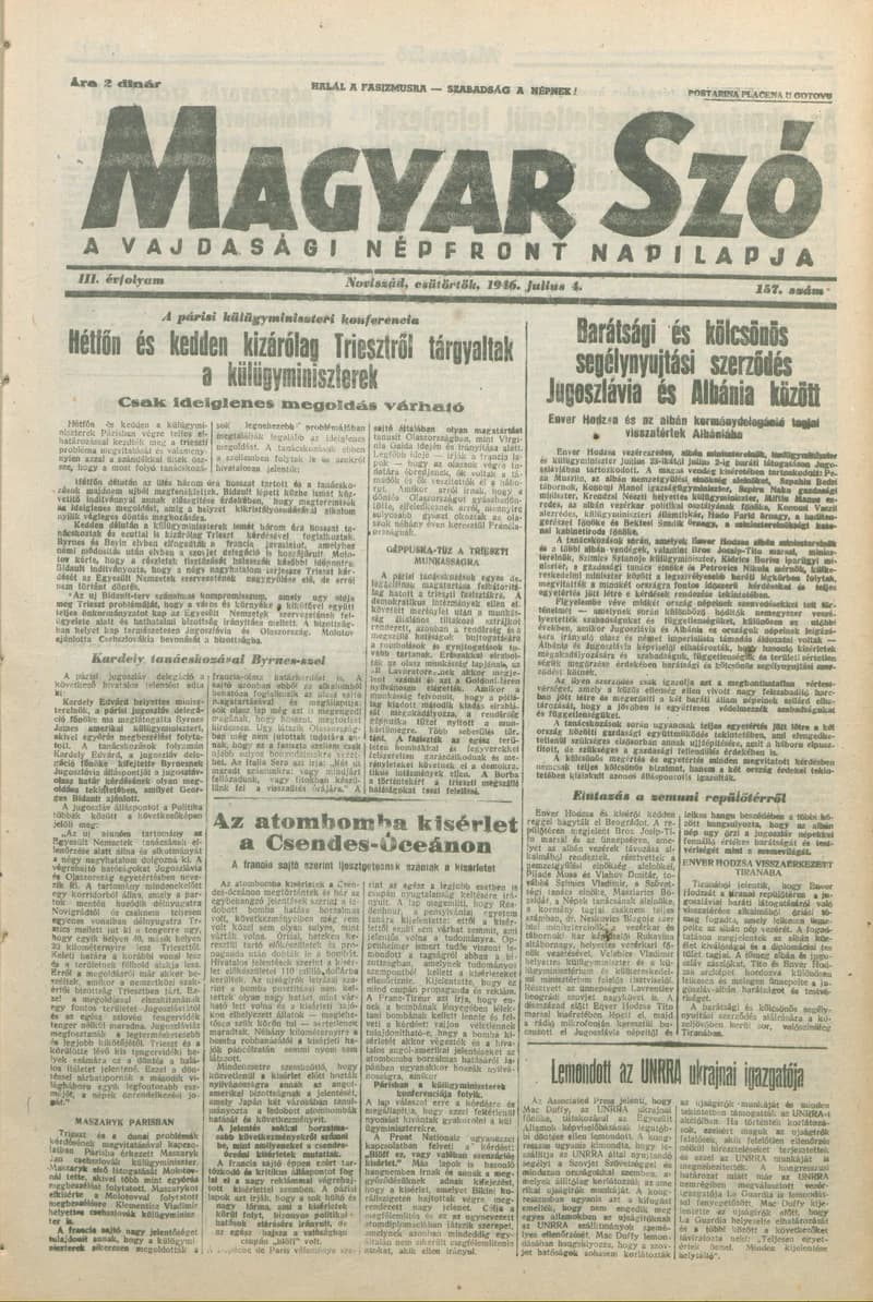 Magyar Szó, 3. évf. 1946. július 4. 157. sz. 1–8. oldal