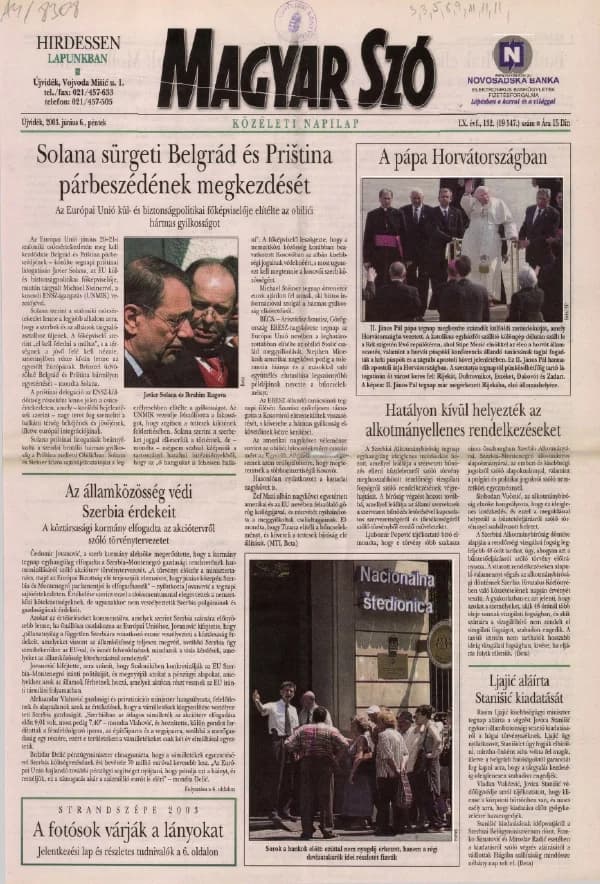 Magyar Szó, 60. évf. 2003. június 6. 132. sz. 1–16. oldal