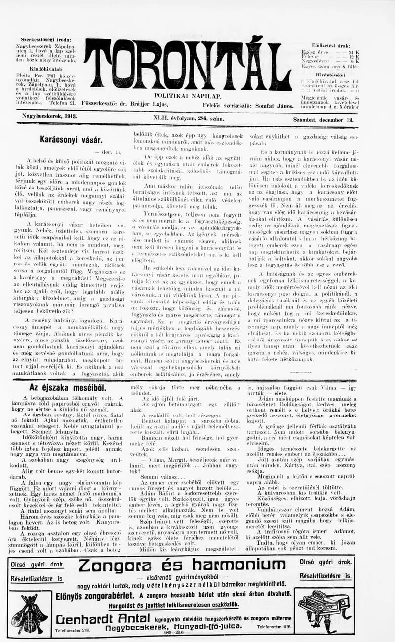 Torontál, 42. évf. 1913. december 13. 286. sz.
