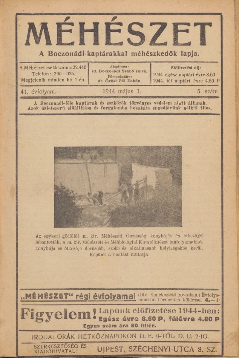Méhészet, 41. évf. 1944. május 1. 5. sz.