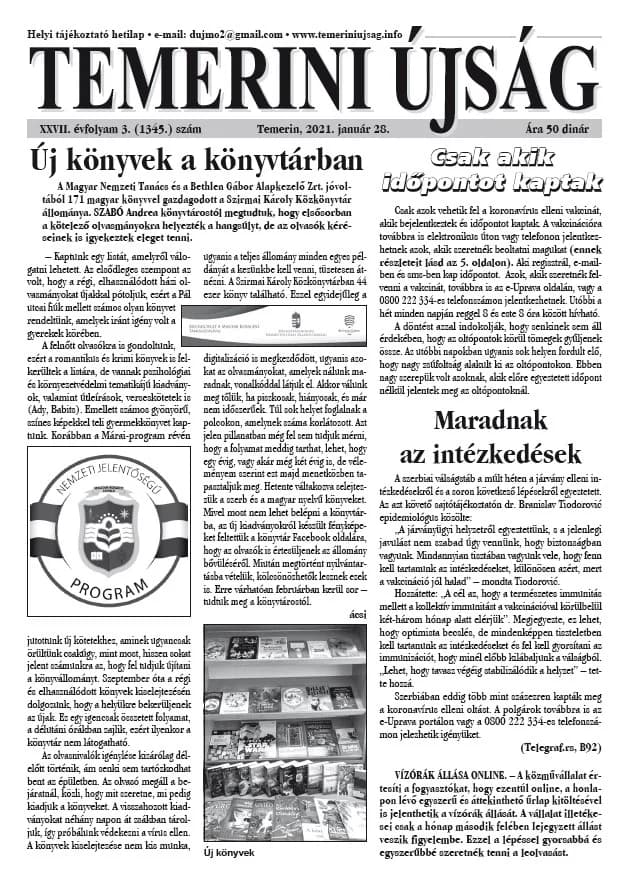 Temerini Újság, 27. évf. 2021. január 28. 3. sz.