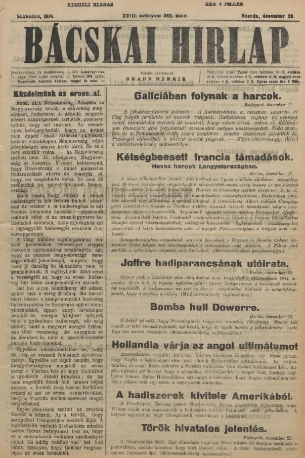 Bácskai Hirlap, 18. évf. 1914. december 23. 362. sz.