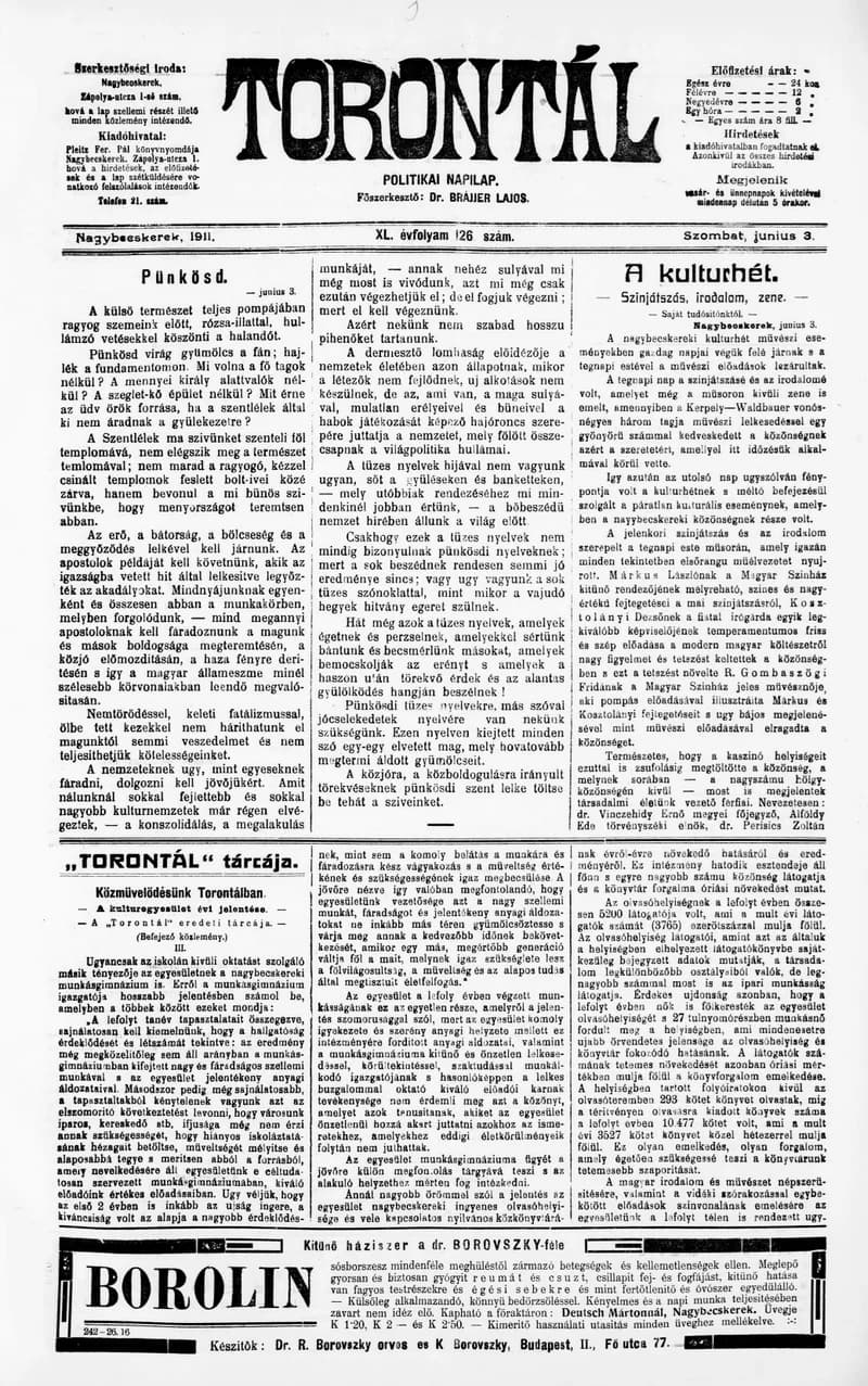 Torontál, 40. évf. 1911. június 3. 126. sz.