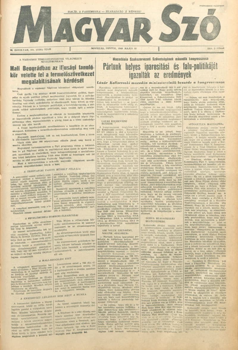 Magyar Szó, 6. évf. 1949. május 13. 111. sz. 1–4. oldal