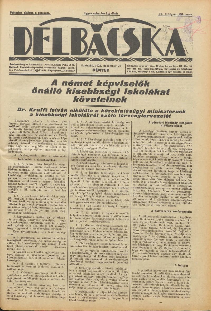 Délbácska, 9. évf. 1928. december 21. 297. sz.
