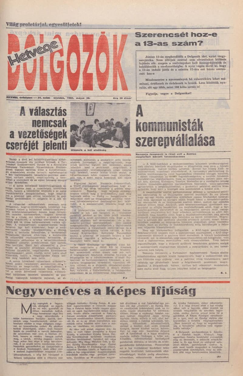 Dolgozók, 39. évf. 1985. május 30. 21. sz.