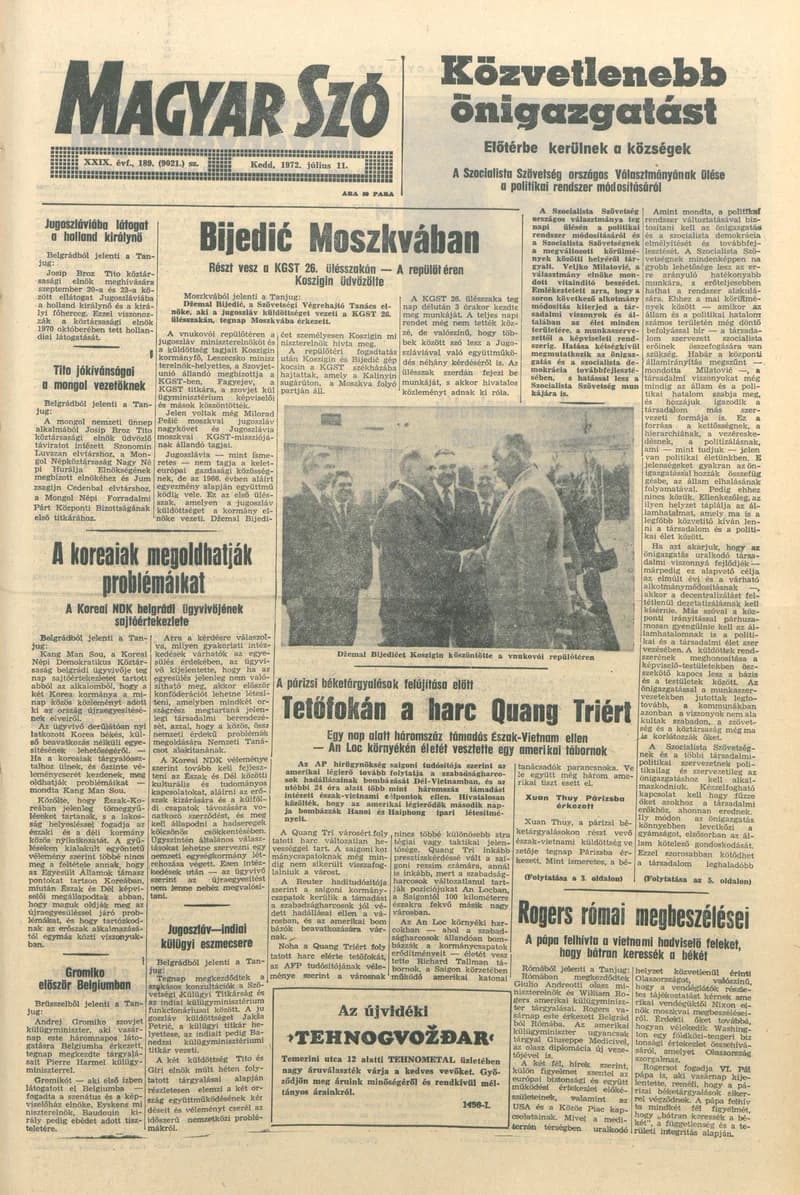 Magyar Szó, 29. évf. 1972. július 11. 189. sz. 1–16. oldal