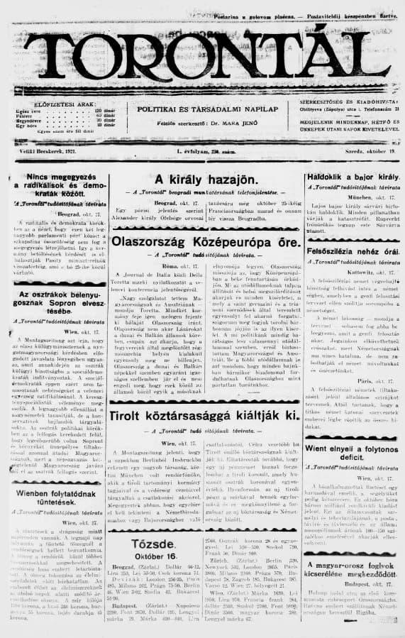 Torontál, 50. évf. 1921. október 19. 230. sz.