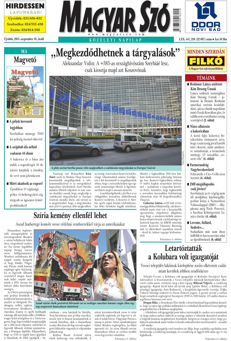 Magyar Szó, 70. évf. 2013. szeptember 10. 210. sz. 1–20. oldal