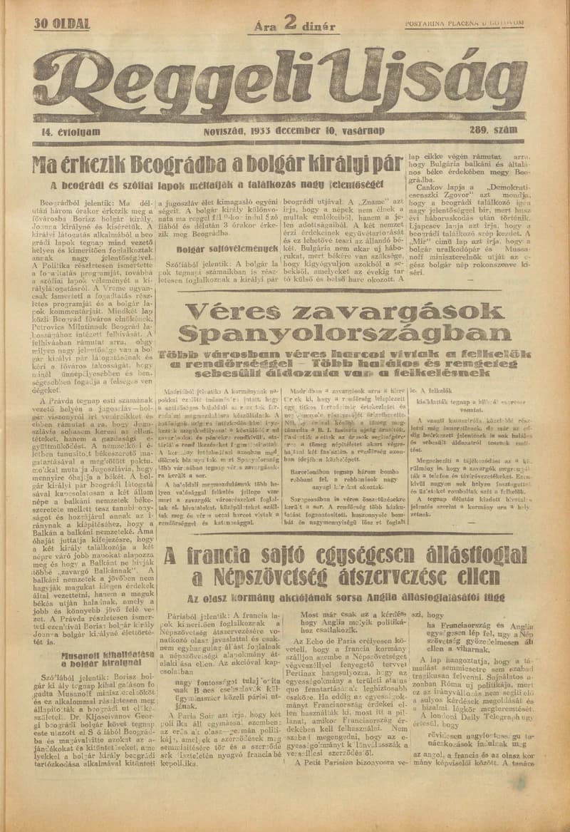 Reggeli Újság, 14. évf. 1933. december 10. 289. sz.